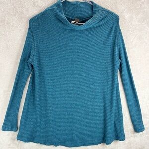 WE THE FREE Blue Thermal Waffle Knit Oversized Top Tunic Open Back Slits Sz XS